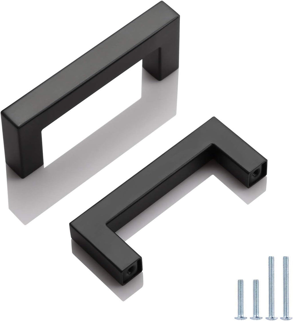Probrico 100 Pack 3' Hole Centers Cabinet Pulls Black Drawer Handles - Kitchen Cabinet Handles Modern Suqare Bar Pulls Stainless Steel Cabinet Hardware for Dresser Bathroom Bedroom Laundry