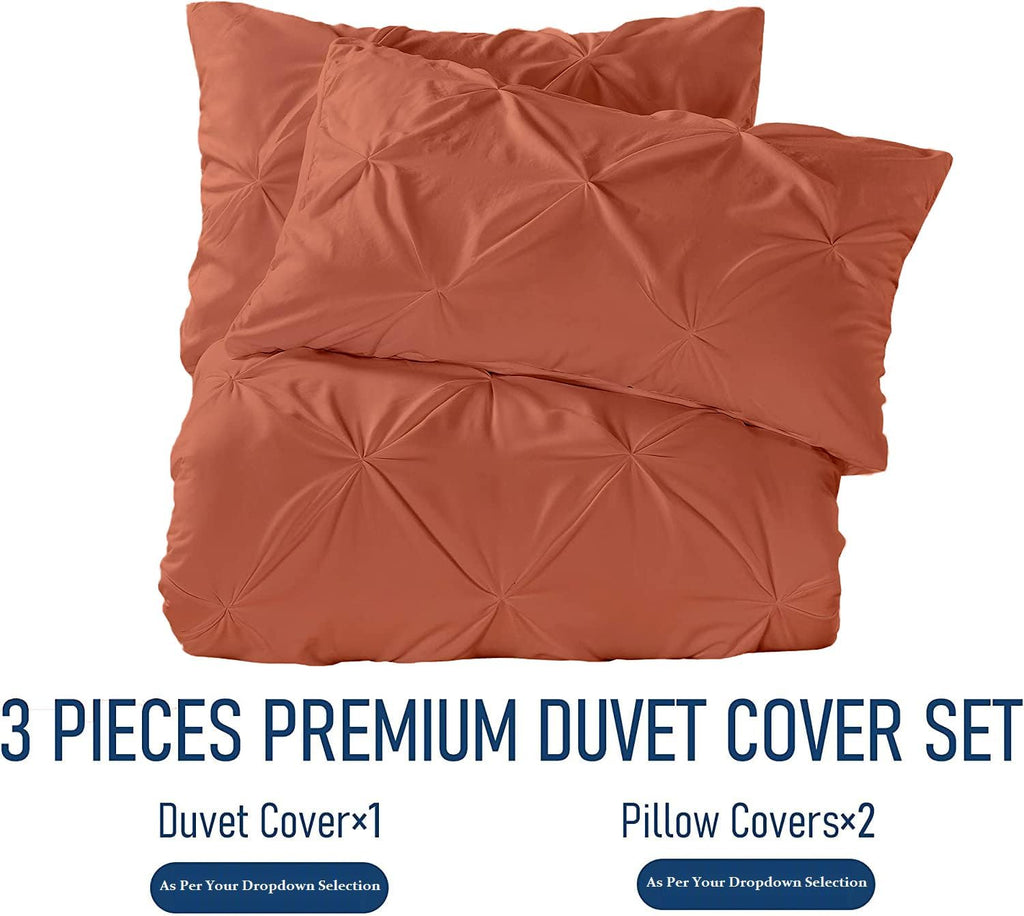 Crown Collection 1000-TC Hypoallergenic Ultra Soft Design 100% Egyptian Cotton Pinch Plated Duvet Cover with Zipper Colser & 2pcs Pillow Case Set (Super King Plus 120X120, Burnt Orange)
