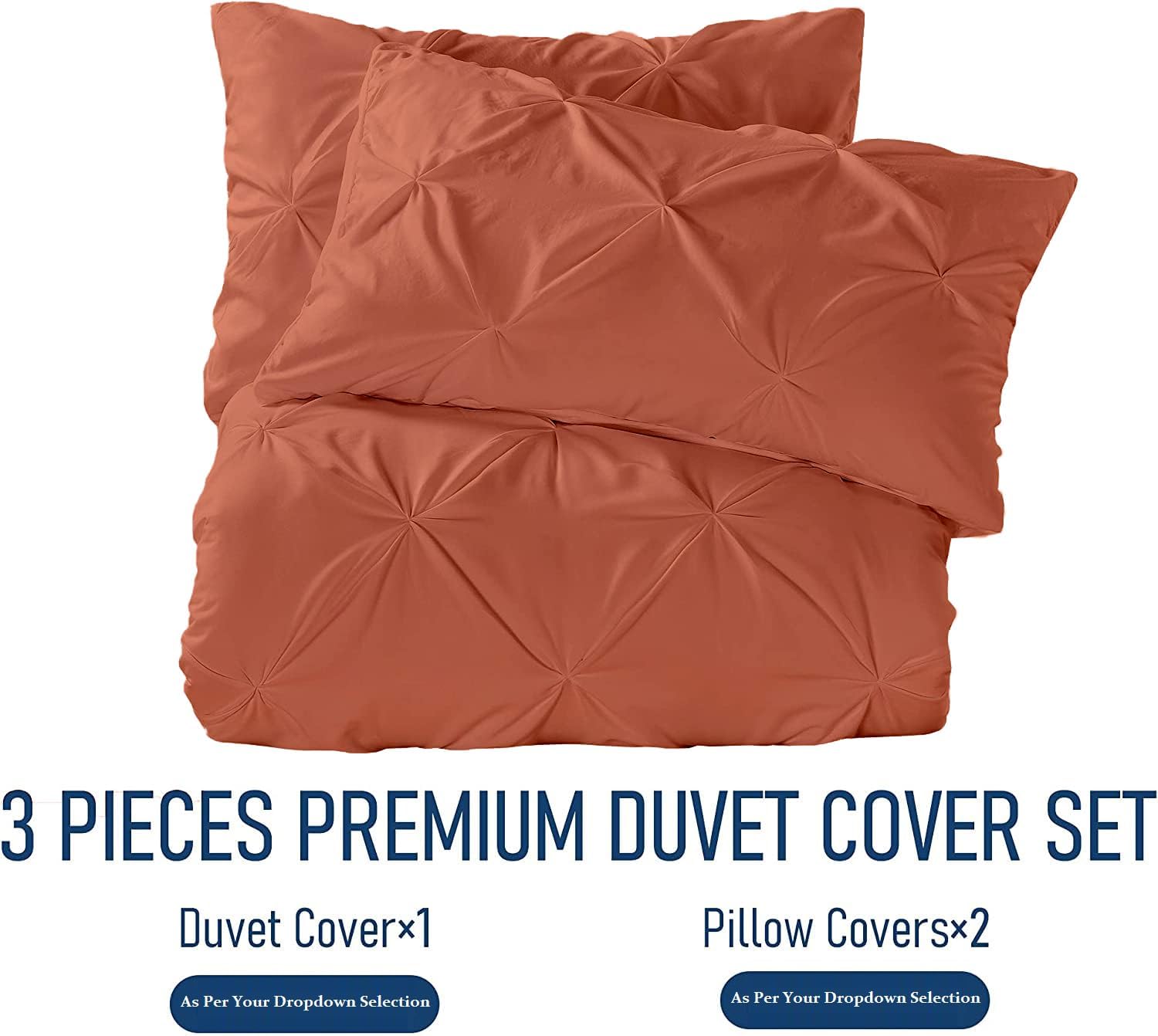 Crown Collection 1000-TC Hypoallergenic Ultra Soft Design 100% Egyptian Cotton Pinch Plated Duvet Cover with Zipper Colser & 2pcs Pillow Case Set (Super King Plus 120X120, Burnt Orange)