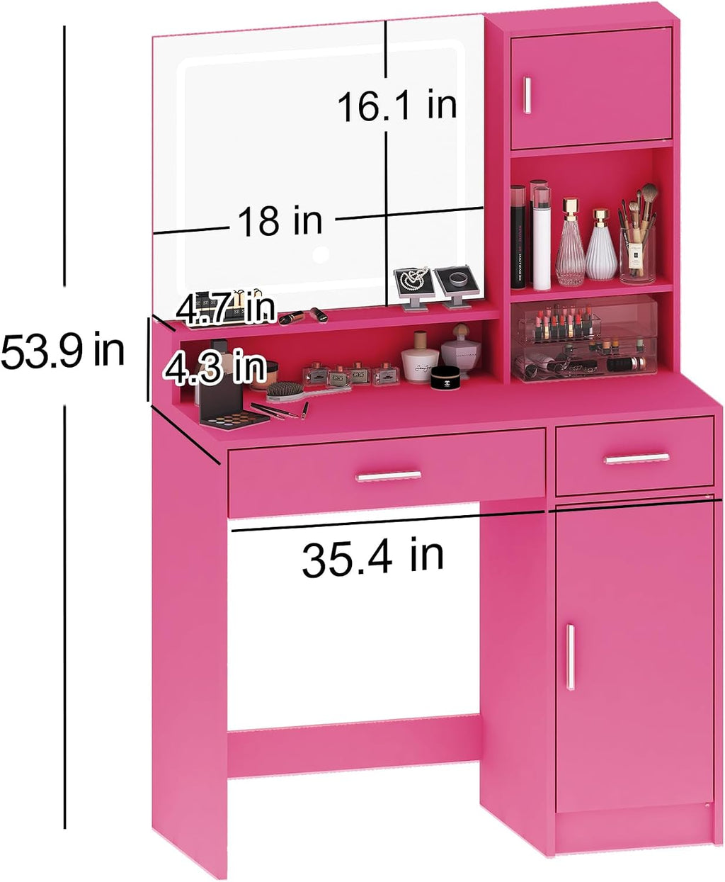 MIRROTOWEL Vanity Desk with Mirror and LED Light Strip,Dressing Table with Large Drawer, 3 Level Storage Dresser & 3 Lighting Modes Adjustable Brightness, Suitable for Bedroom