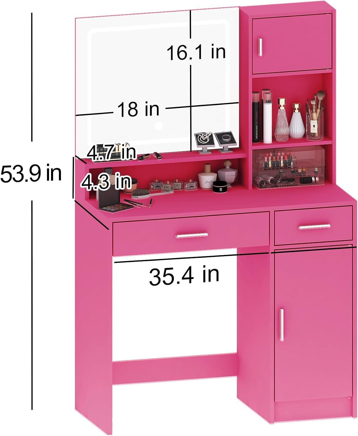 MIRROTOWEL Vanity Desk with Mirror and LED Light Strip,Dressing Table with Large Drawer, 3 Level Storage Dresser & 3 Lighting Modes Adjustable Brightness, Suitable for Bedroom