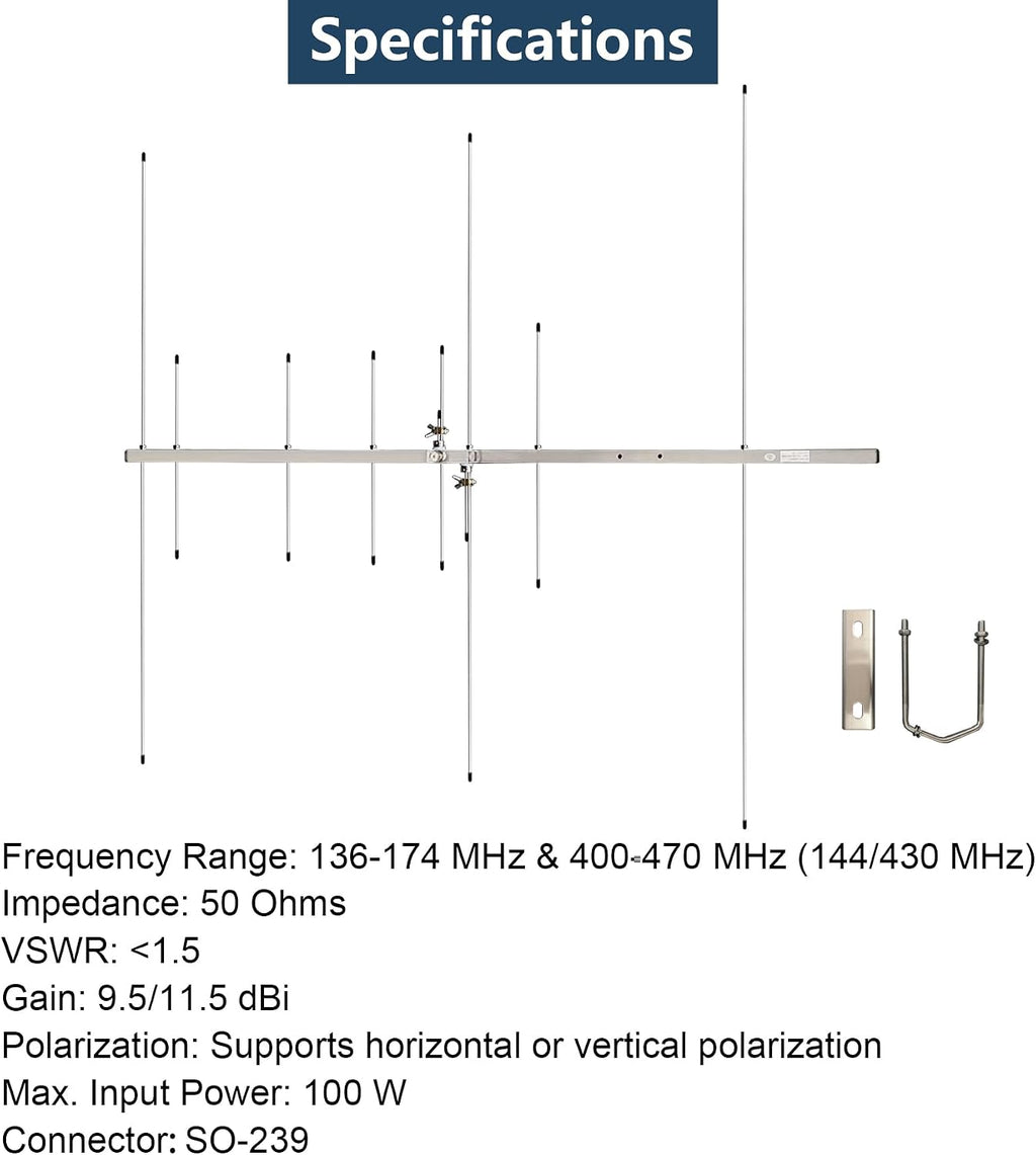 Dual Band Yagi Antenna for Ham Radio 2m 70cm VHF UHF, High Gain 8 Elements Outdoor Base Antenna with 32ft Cable for Repeater System & Mobile Radio