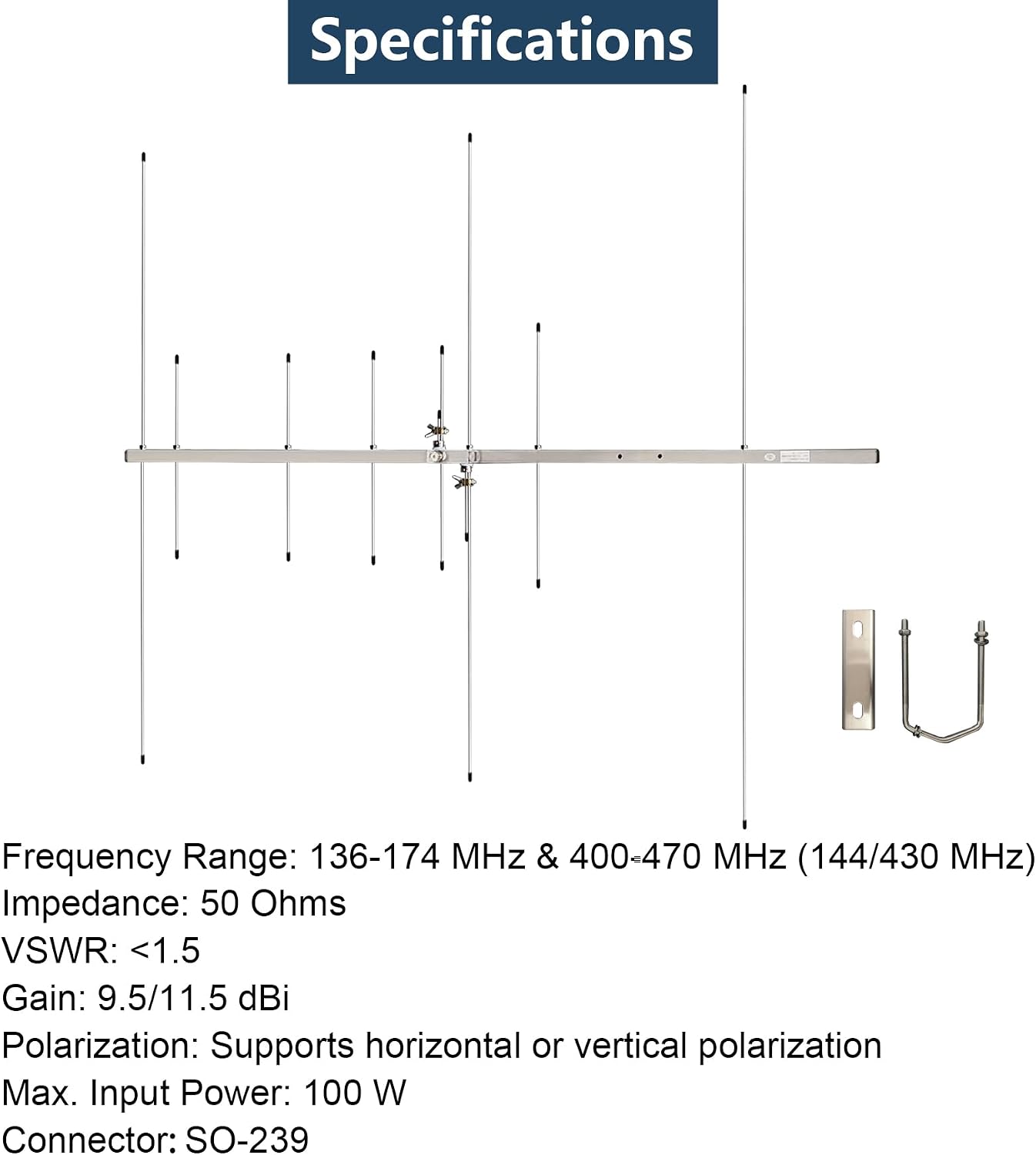 Dual Band Yagi Antenna for Ham Radio 2m 70cm VHF UHF, High Gain 8 Elements Outdoor Base Antenna with 32ft Cable for Repeater System & Mobile Radio