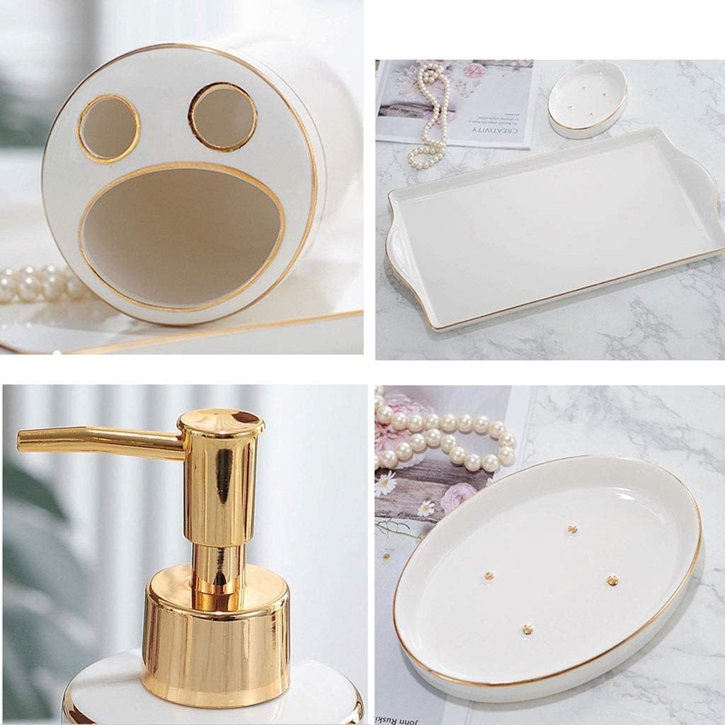 Vanity Bathroom Decor, Ceramic Bathroom Accessories Set Lotion Soap Dispenser Toothbrush Holder Cup Soap Dish Housewarming Gift(5pcs)