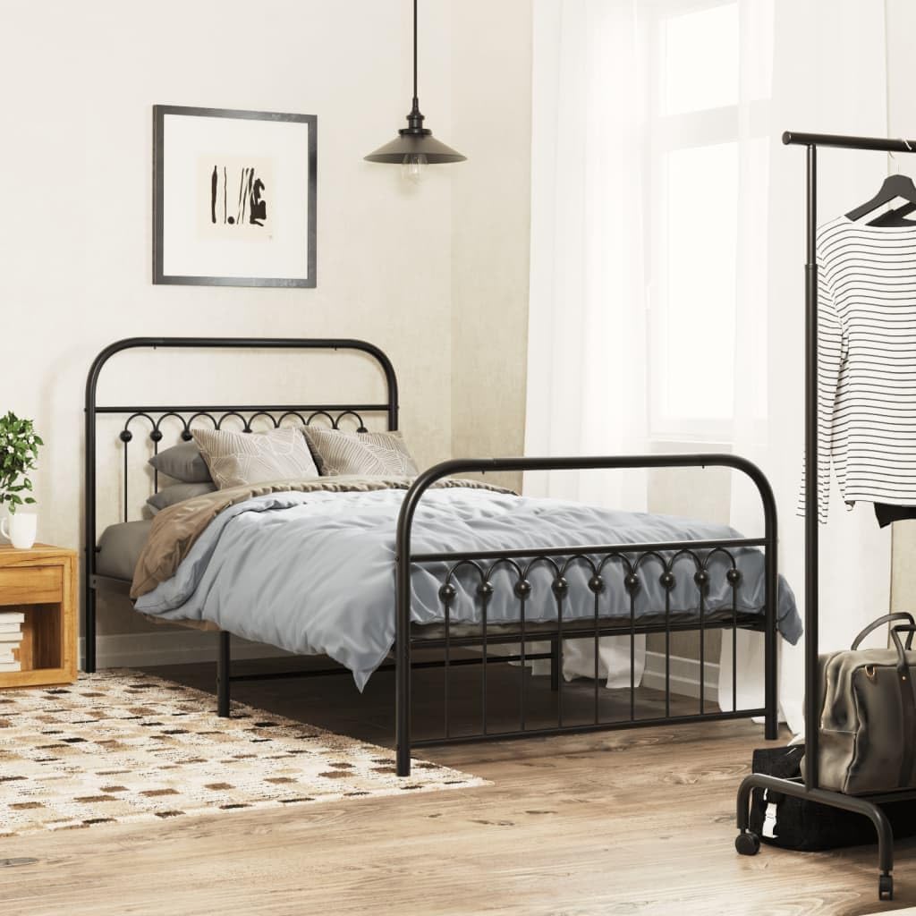 Metal Bed Frame with Footboard Black Queen Platform Steel Frame Underbed Storage Space Sturdy Bedframe for Bedroom Furniture