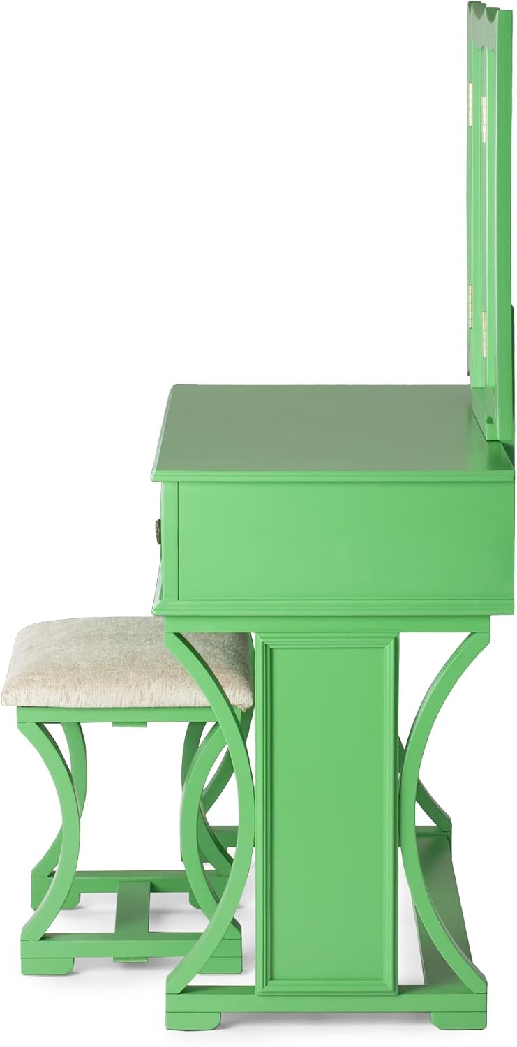Poundex Bobkona Edna Vanity Set with Stool, Apple Green