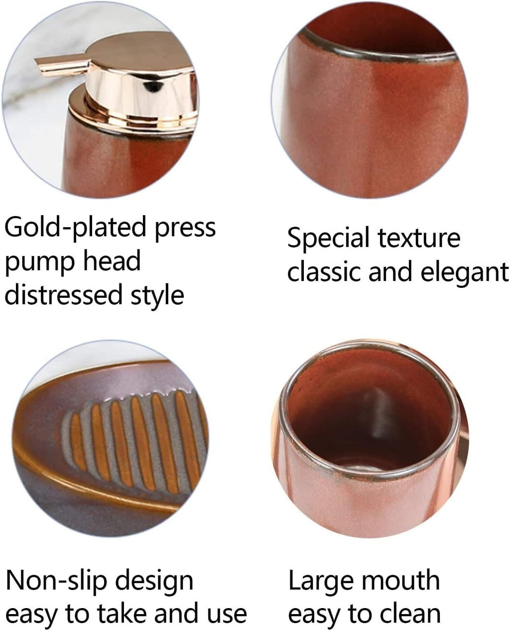 Vanity Bathroom Decor, Bathroom Accessories Set Bath Ensemble Set Vintage Ceramics Wash Set Creative Bathroom Kit for Gift Housewarming Gift(Brown,4 Piece Set)