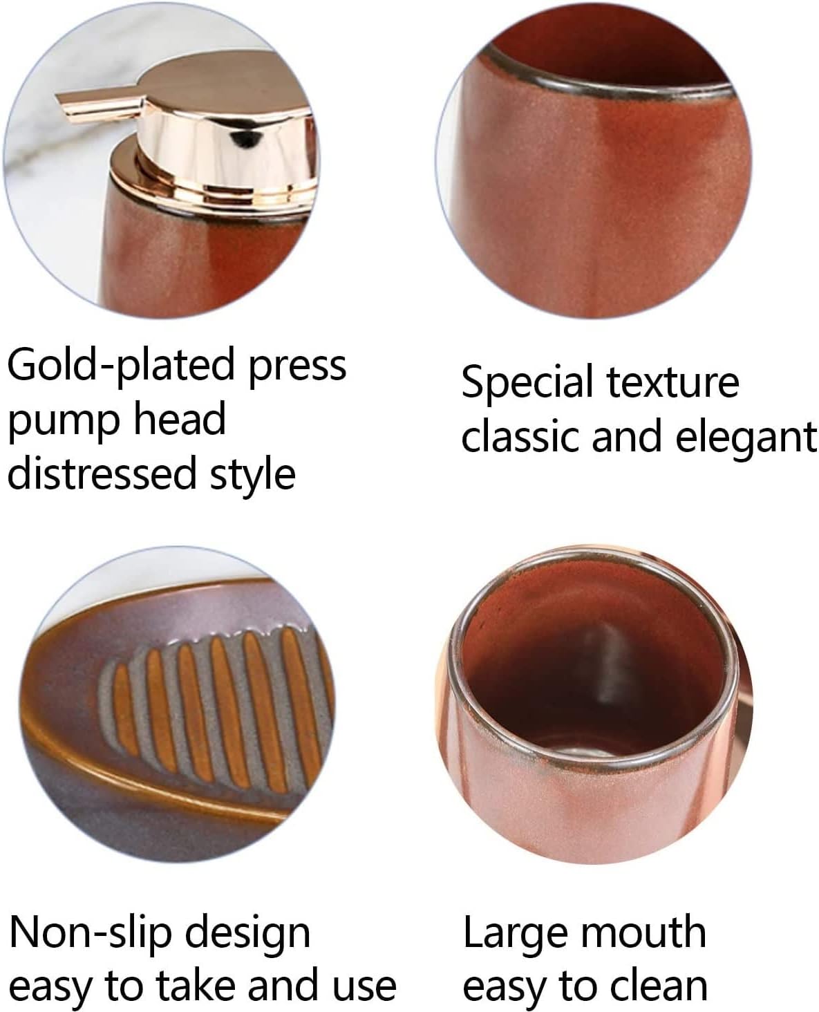 Vanity Bathroom Decor, Bathroom Accessories Set Bath Ensemble Set Vintage Ceramics Wash Set Creative Bathroom Kit for Gift Housewarming Gift(Brown,4 Piece Set)