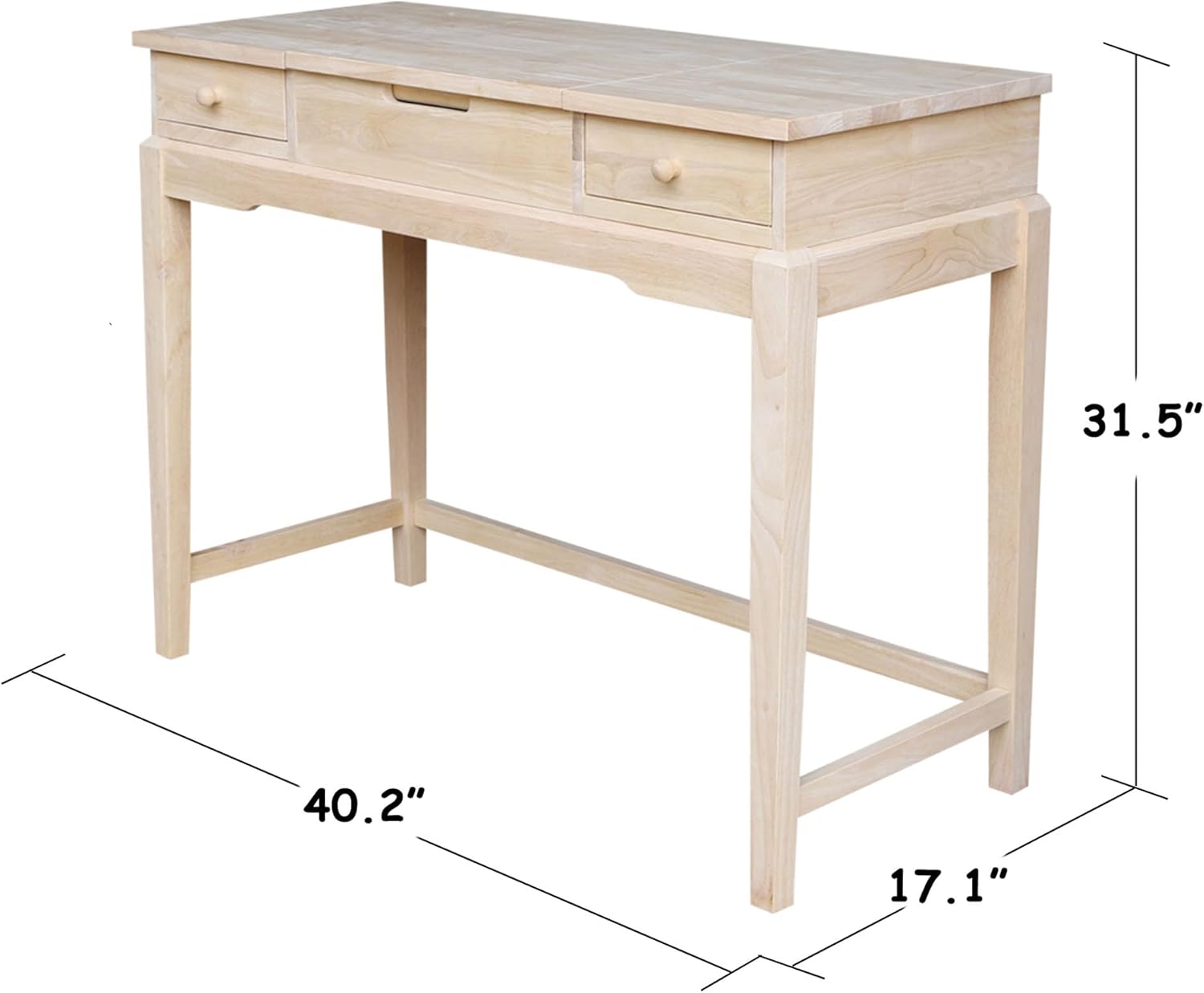 Solid Wood Vanity Table, Unfinished
