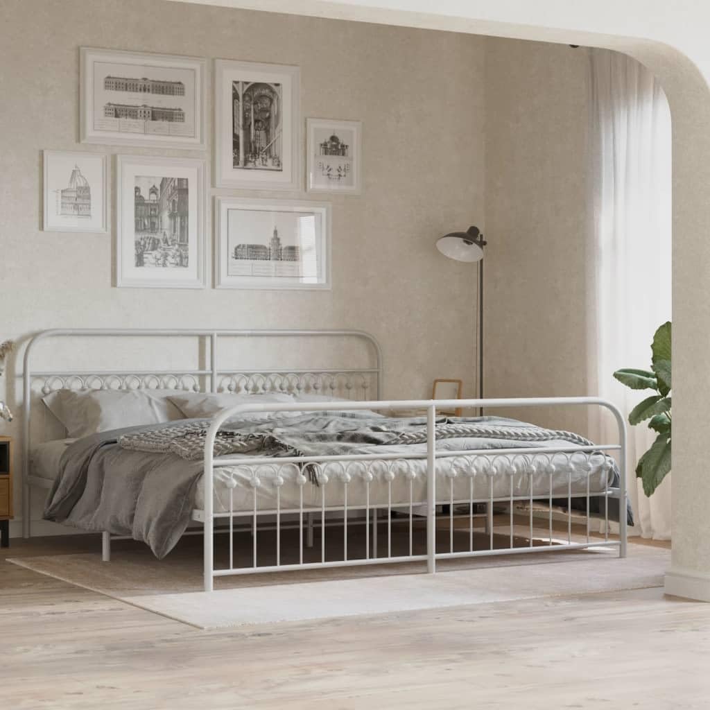White Steel Bed Frame 76 x 80 Inches with Storage, Modern Rectangular Design for Bedroom, Sturdy Metal Construction and Breathable Material