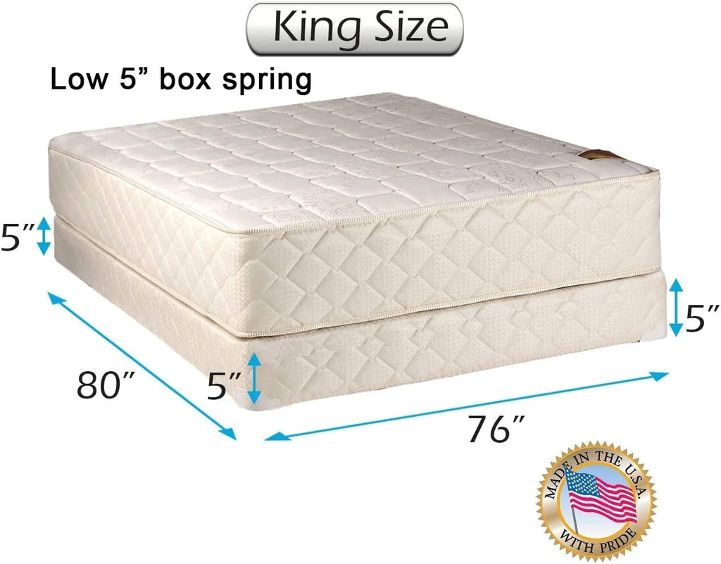 DS Solutions USA Grandeur Deluxe Two-Sided King Size Mattress and Low 5' Height Box Spring Set with Metal Bed Frame - Orthopedic Type, Quilted Fabric Cover, Premium Edge Guards, Longlasting Comfort