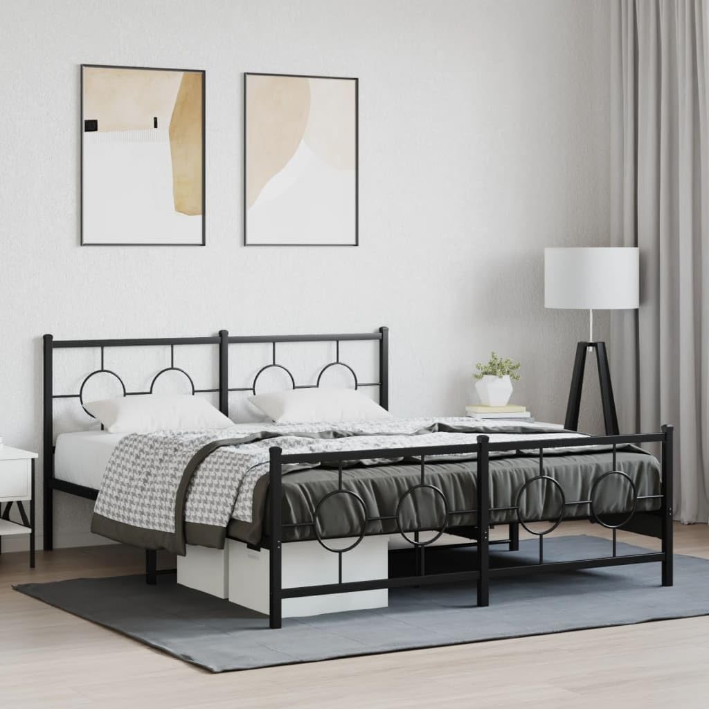 Metal Bed Frame with Footboard Queen Platform Steel Structure 59.1'x78.7' Black Sturdy Support Underbed Storage Space for Bedroom Guest Room