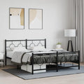 Metal Bed Frame with Footboard Queen Platform Steel Structure 59.1'x78.7' Black Sturdy Support Underbed Storage Space for Bedroom Guest Room