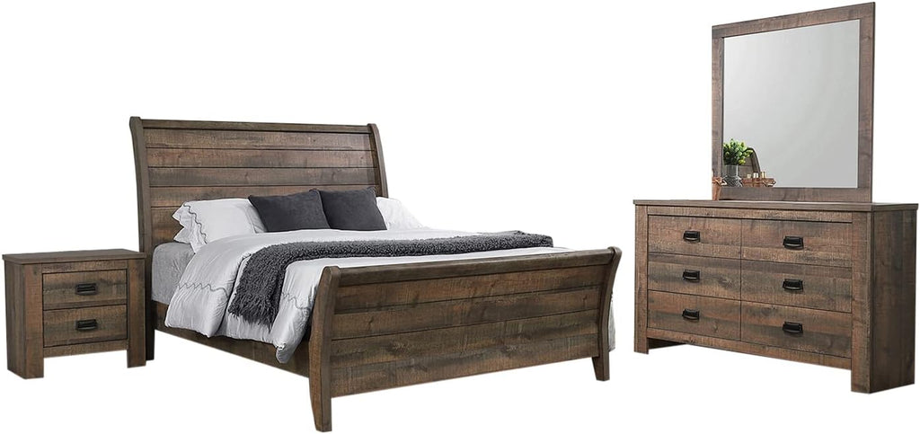 Coaster Frederick California King Bed 4-Piece Set, Weathered Oak