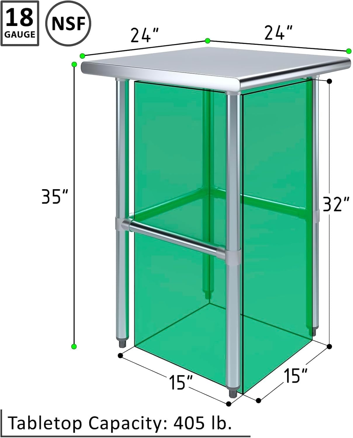 Commercial Open Base Stainless Steel Work Table – 24' x 24' | Heavy-Duty Prep Table with Galvanized Frame | NSF Certified | Restaurant & Utility Use
