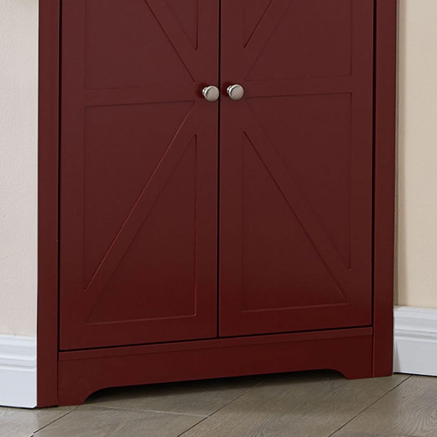 Kings Brand Furniture Tall Wooden Corner Cabinet with 2 Doors and 5 Shelves Storage Shelf Organizer, Home Space Saver, Bathroom, Kitchen, Living Room, Red