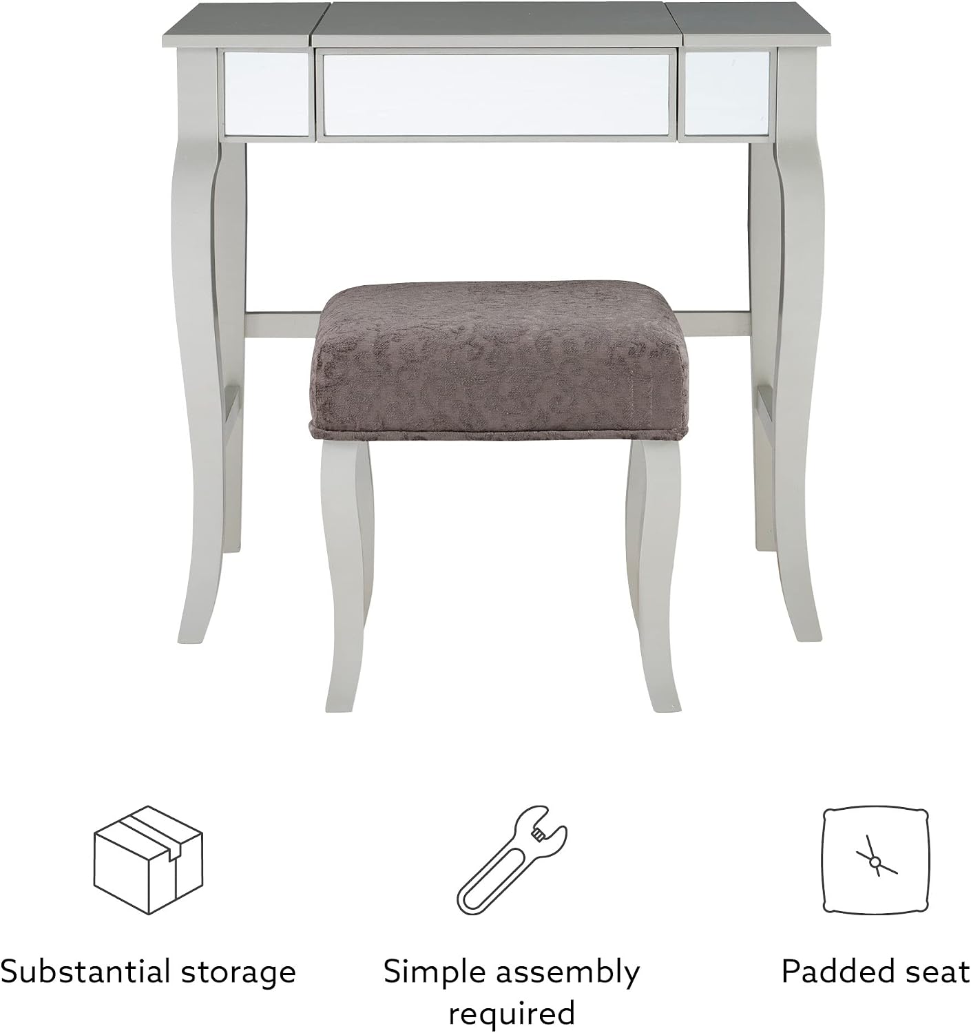 Linon Silver Harper Vanity Set, 32' W x 18' D x 46.75' H