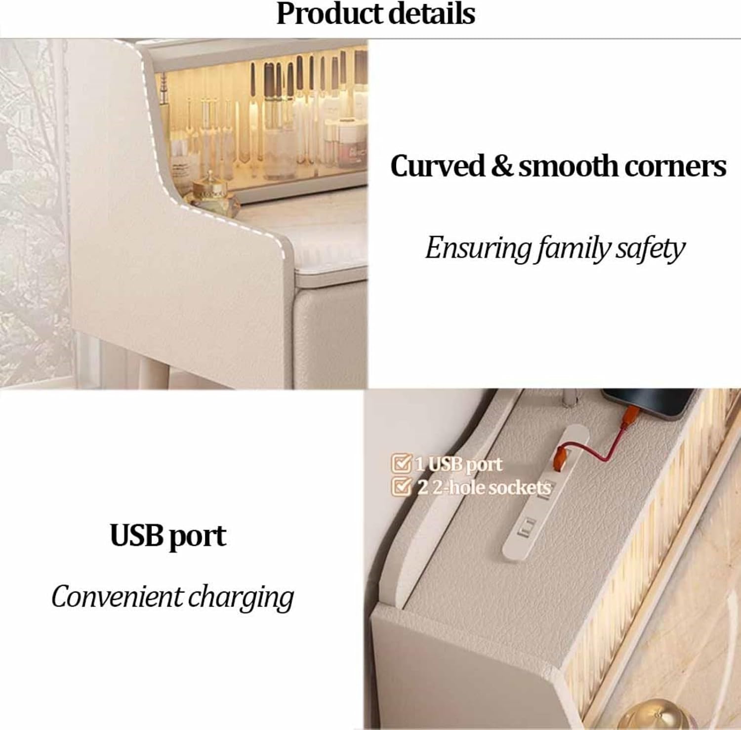 Floating Vanity Makeup Table, Wall-Mounted Desk Vanity, Floating Corner Desk with Retractable Rock Tabletop, Solid Wood Hanging Nightstand, LED Sensor Light(70cm)