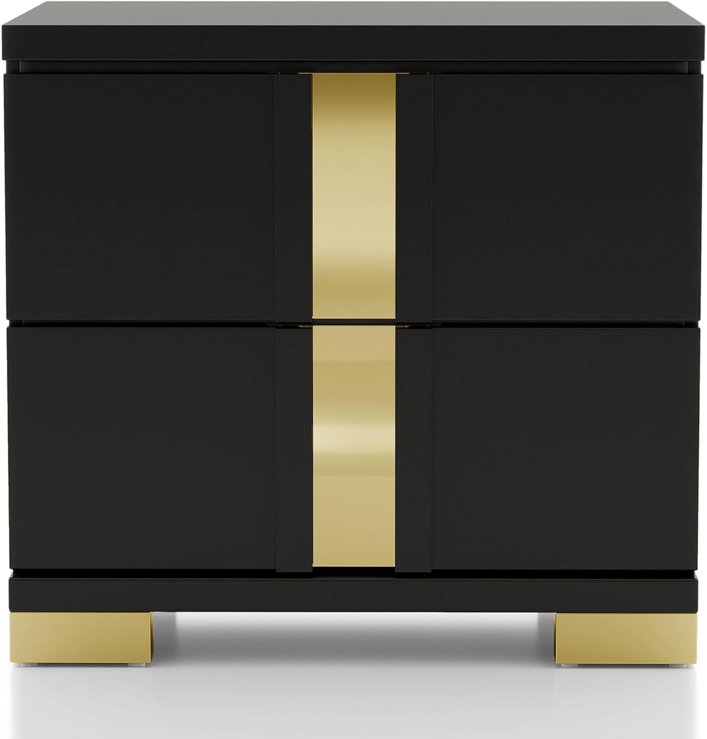 Furniture of America Ansten Modern Wood 6-Piece Platform Bedroom Set with Gold Trim, Underbed LED, Dust Proof Cases, Bracketed Metal Legs, No Box Spring Needed, Full, Black