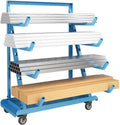 Yeeoy Rolling Horizontal Rack Pedestal with Wheels, Heavy Duty Pipe Rack Cart, Mobile Platform Base Industrial Bar Cradle Cart for Warehouse Garage Workshop Transportation, Blue
