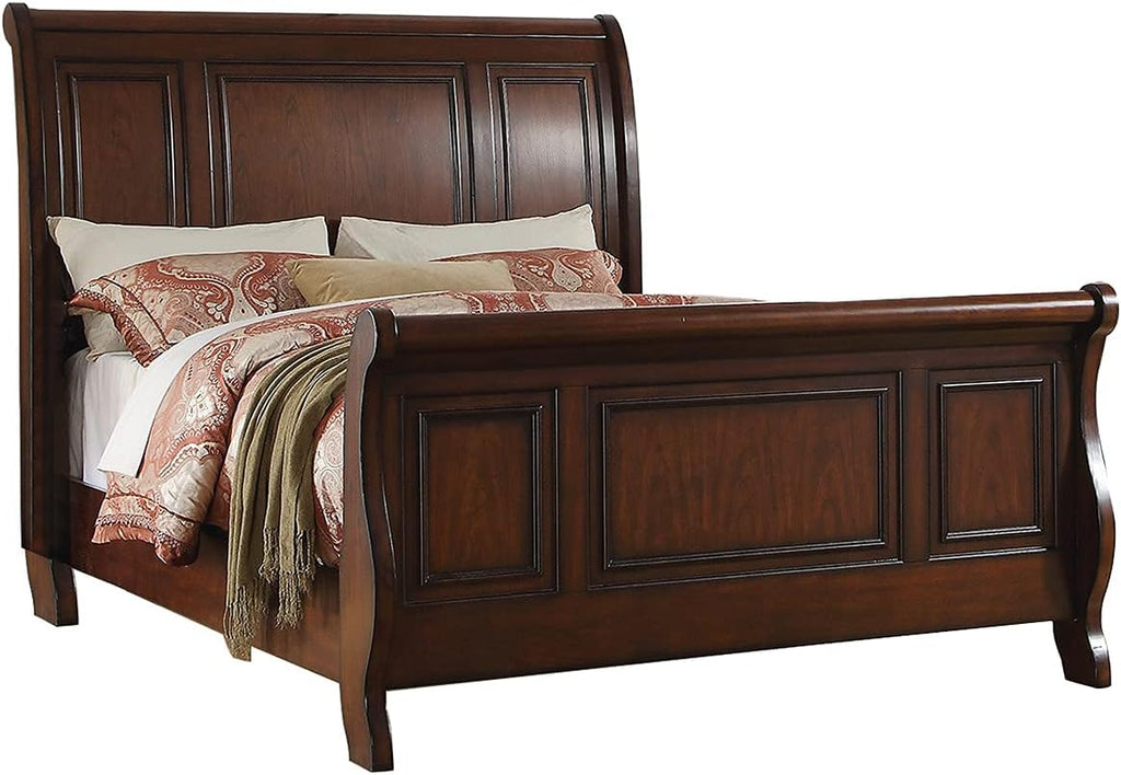 Pine Wood King Sleigh Bed, Cherry Brown