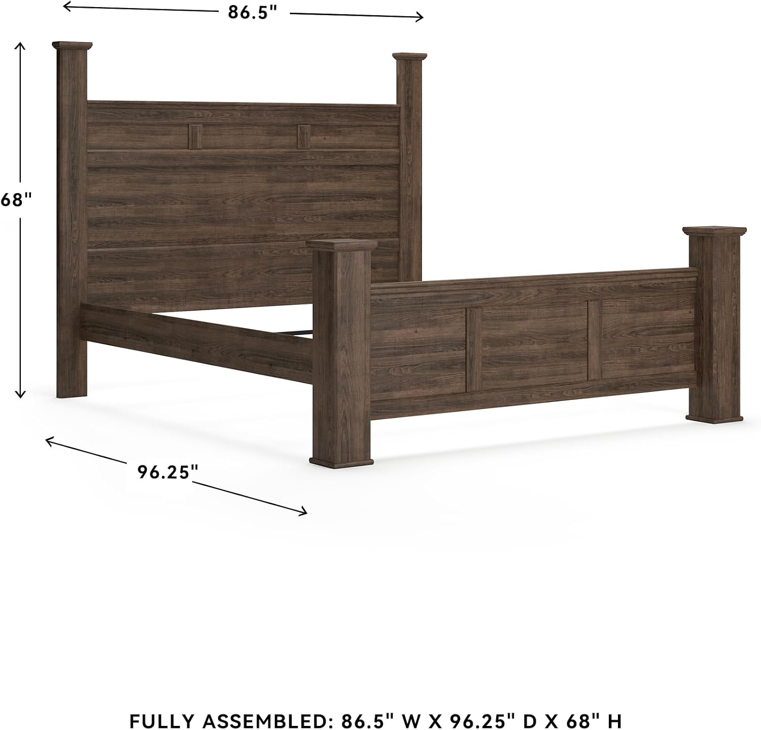 Signature Design by Ashley Juararo Casual California King Poster Bed with Metal Slats, Foundation or Box Spring Needed, Dark Brown