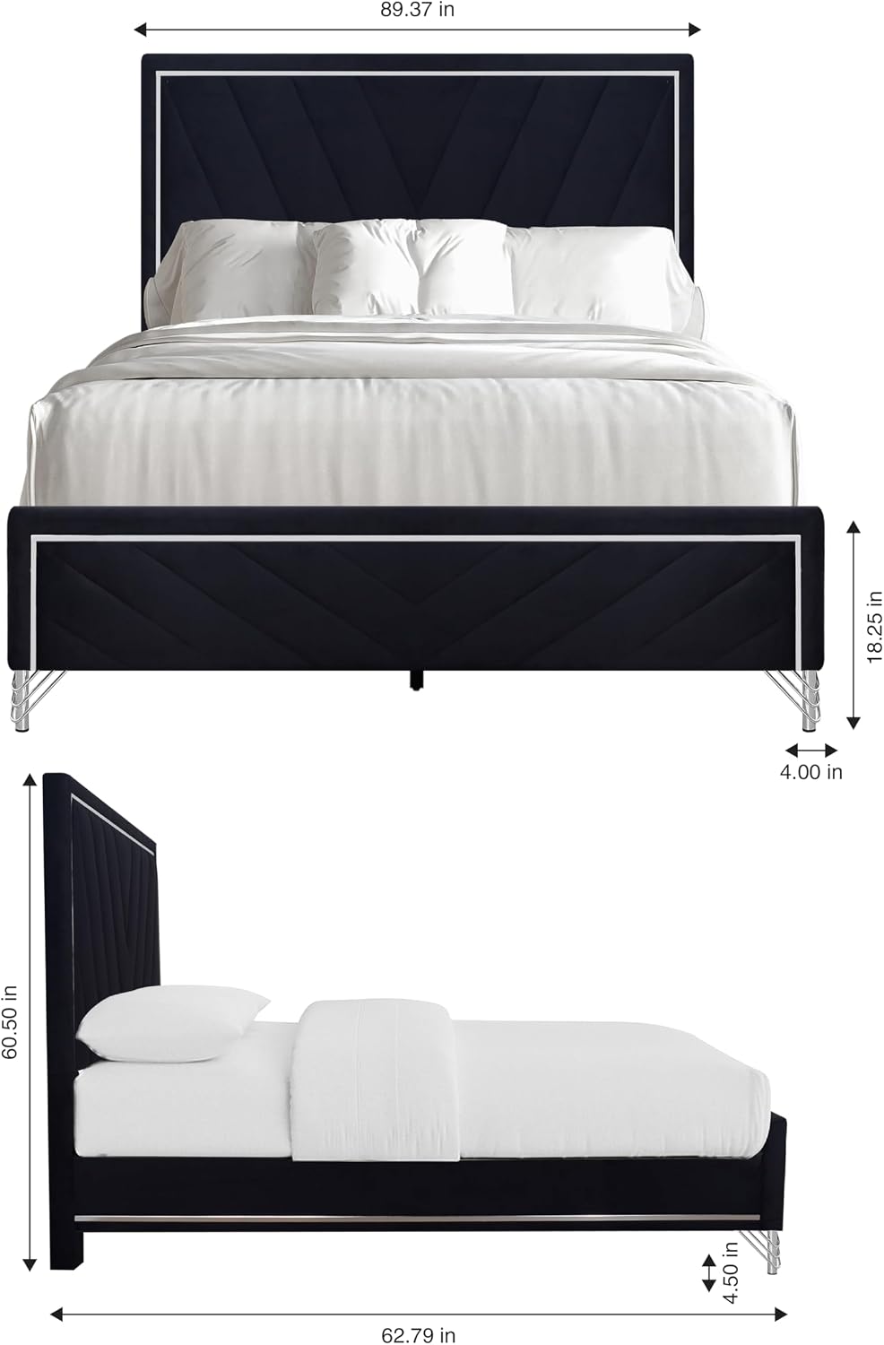 New Classic Furniture Ava 4-Piece Wood Queen Bedroom Set with Nightstand, Ebony Black