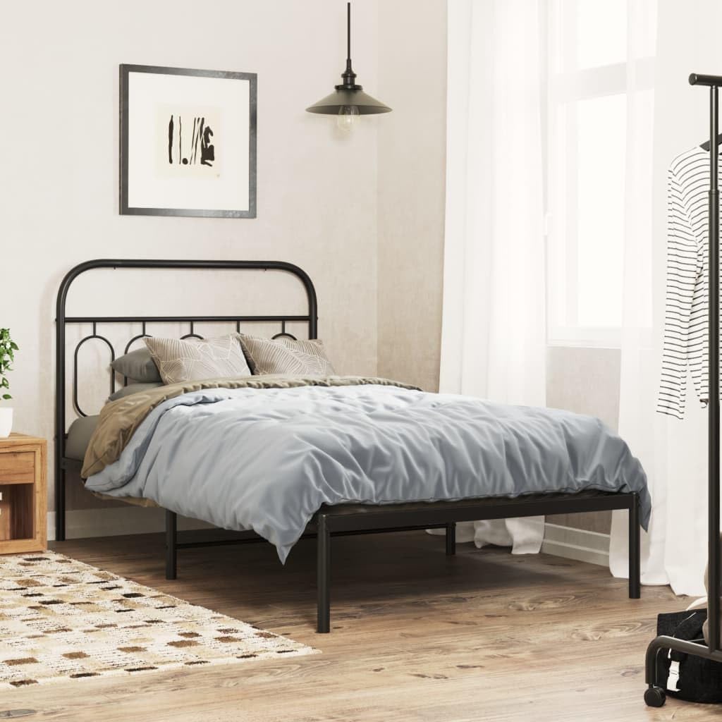 Twin Metal Bed Frame with Headboard Black Steel Platform Bed Frame Sturdy Underbed Storage Space for Bedroom Guest Room