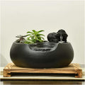 Decorative Indoor Fountain Ceramic Tabletop Fountain for Indoor and Outdoor Office Patio Black Ceramic Fountain with Pump and Wooden Base Rockery Fountain Home,B