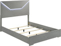 Coaster Home Furnishings Ives Contemporary 4-Piece Bedroom Set Eastern King Size LED Panel Bed Frame 57-inch Headboard Grey High Gloss 224971KE-S4
