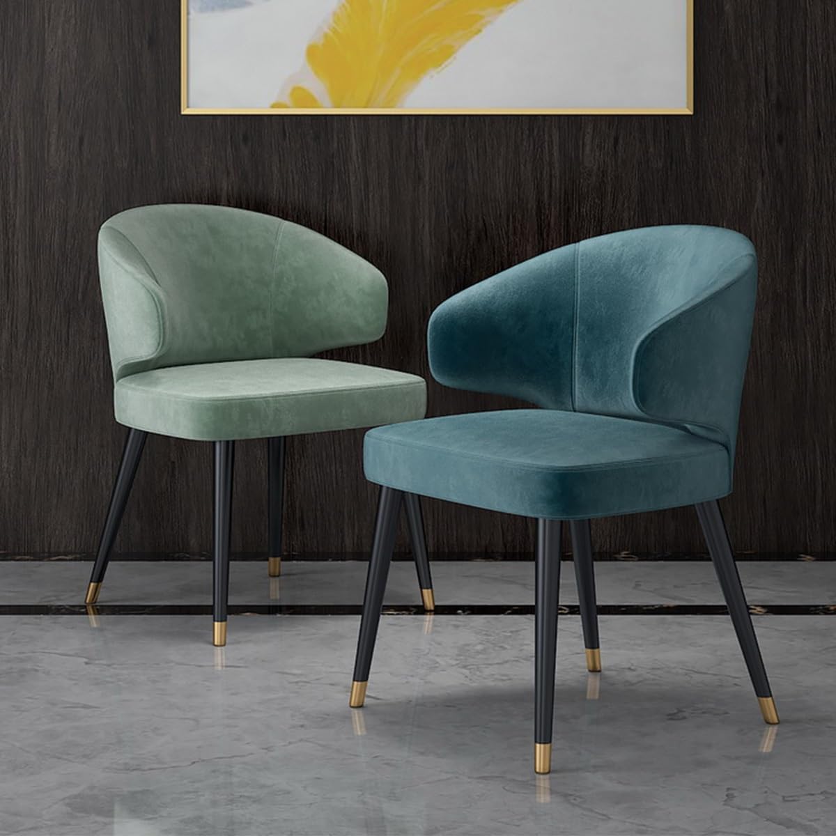 Modern Dining Room Chair Kitchen Corner Chair Vanity Chair for Ladies,Mid-Century Velvet Accent Chair Ergonomic Design,Bedroom Lounge Armchair,Green-Black Legs