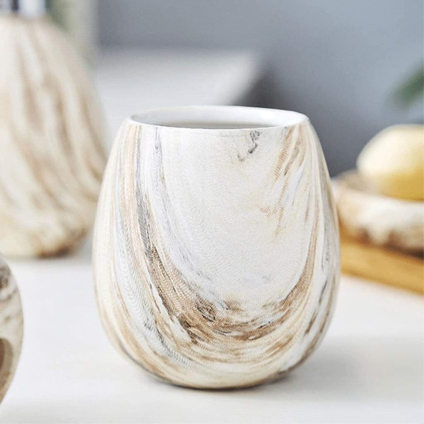 Vanity Bathroom Decor, Bathroom Accessories Set Soap Dispenser Art Texture 6 Piece Ceramic European Style Bath Set Collection Housewarming Gift