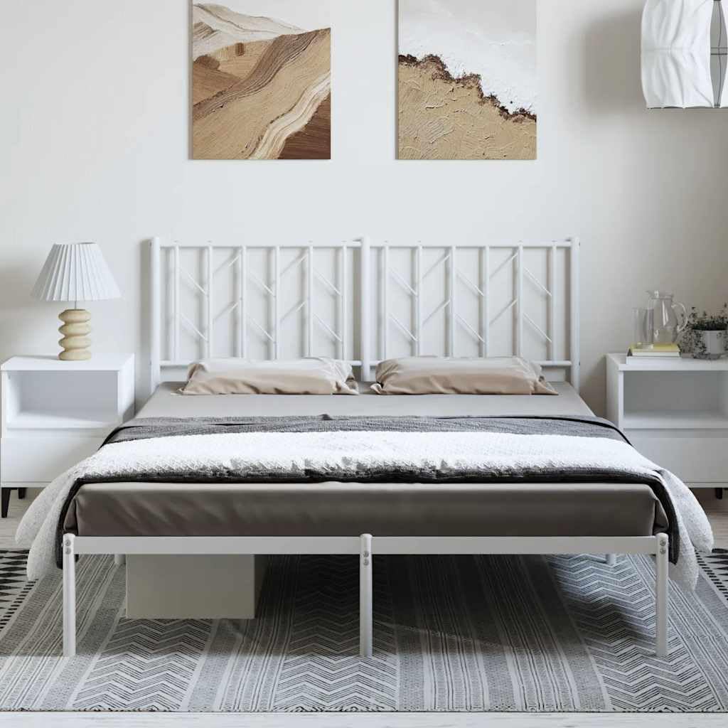 White Steel King Size Bed Frame 59 x 79 in with Headboard, Sturdy Metal Frame for Bedroom, Spacious and Elegant White Finish, Easy Assembly and Durable Support for Master