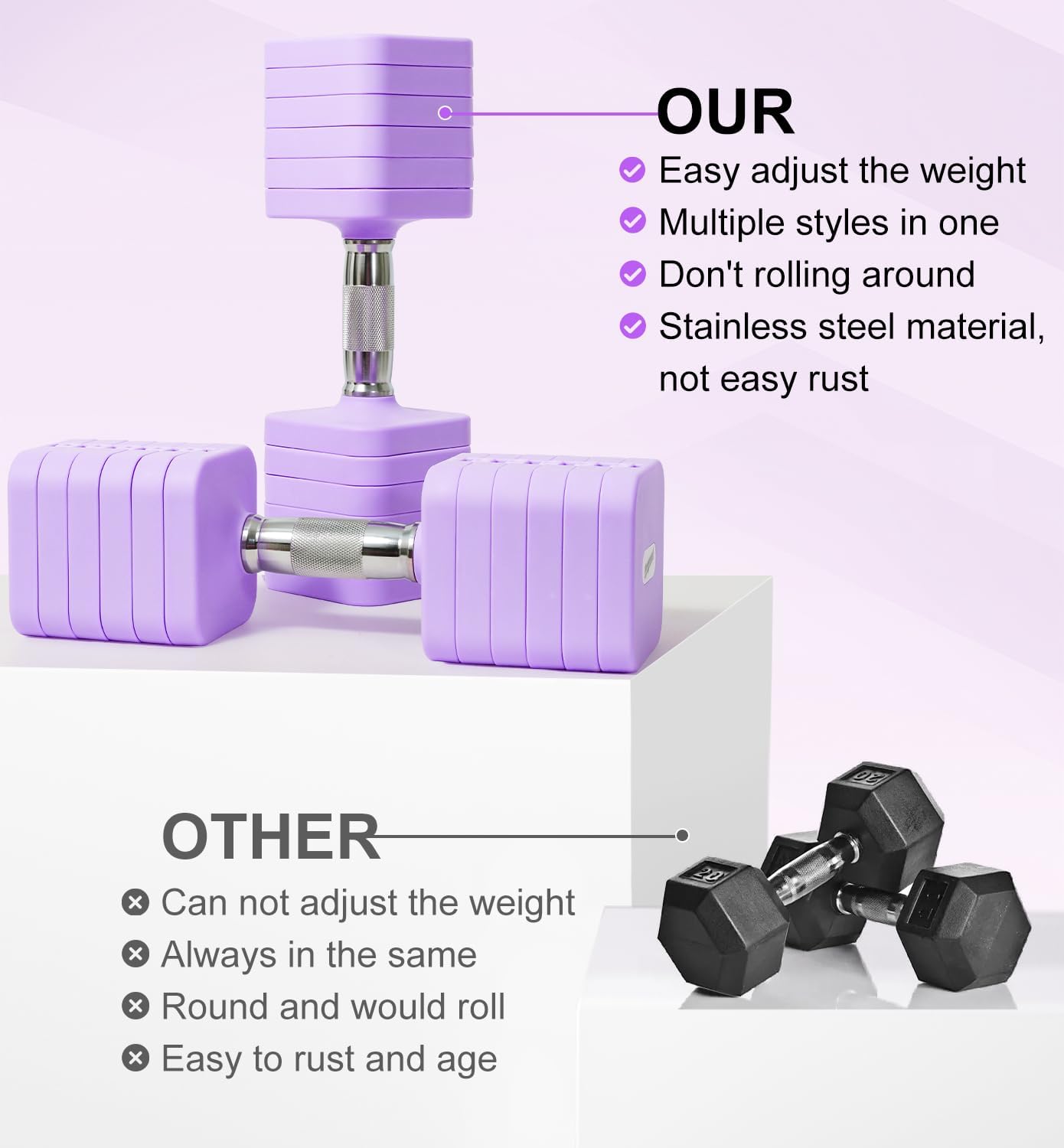 15LB 20LB 30LB 40LB 50LB Adjustable Dumbbell Set Free Weights Dumbbells Set for Women Men Hand Weights Sets Adjust Dumbbell Weight Sets for Home Gym Exercise Workout Strength Training Equipments
