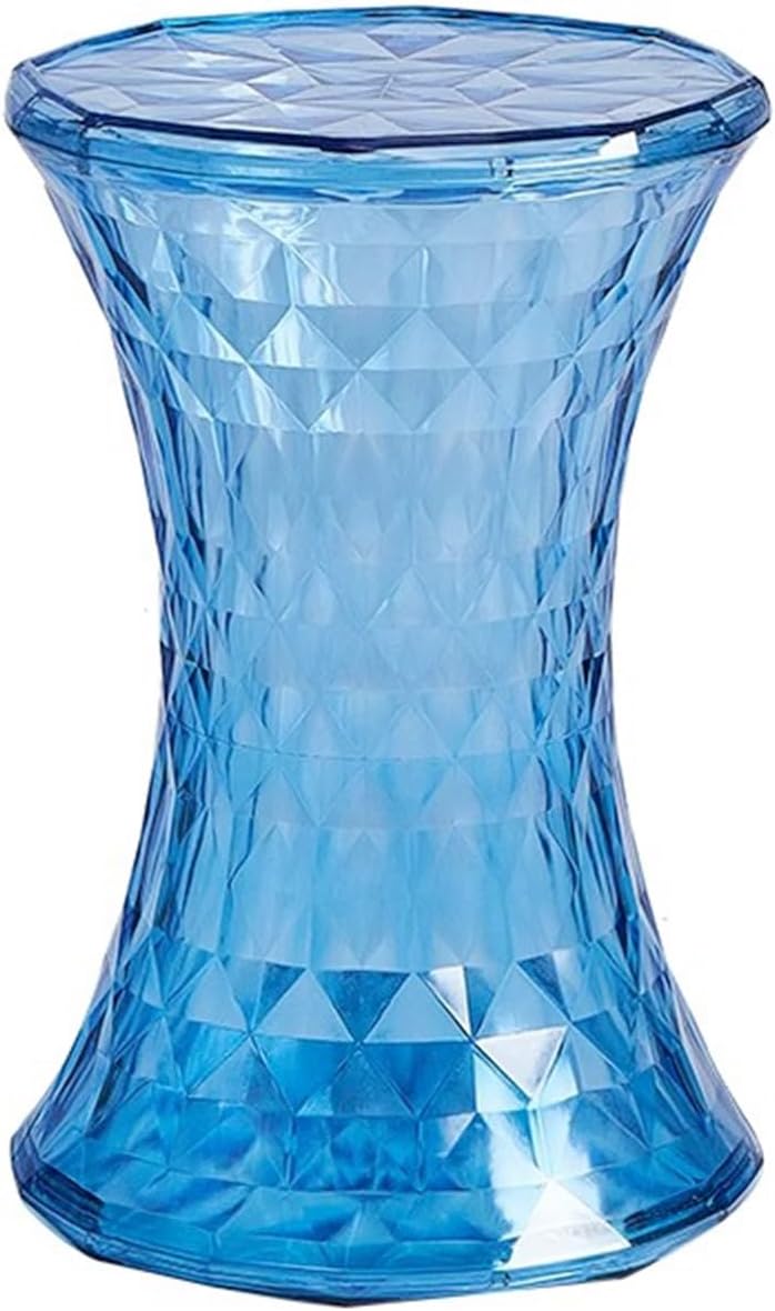 Acrylic Transparent Drum Table, Diamond Shaped Modern Vanity Stool/Side Table, Rounded and Soft Corners, Stable Support for Chair Feet, for Indoor and Outdoor Use(Blue)