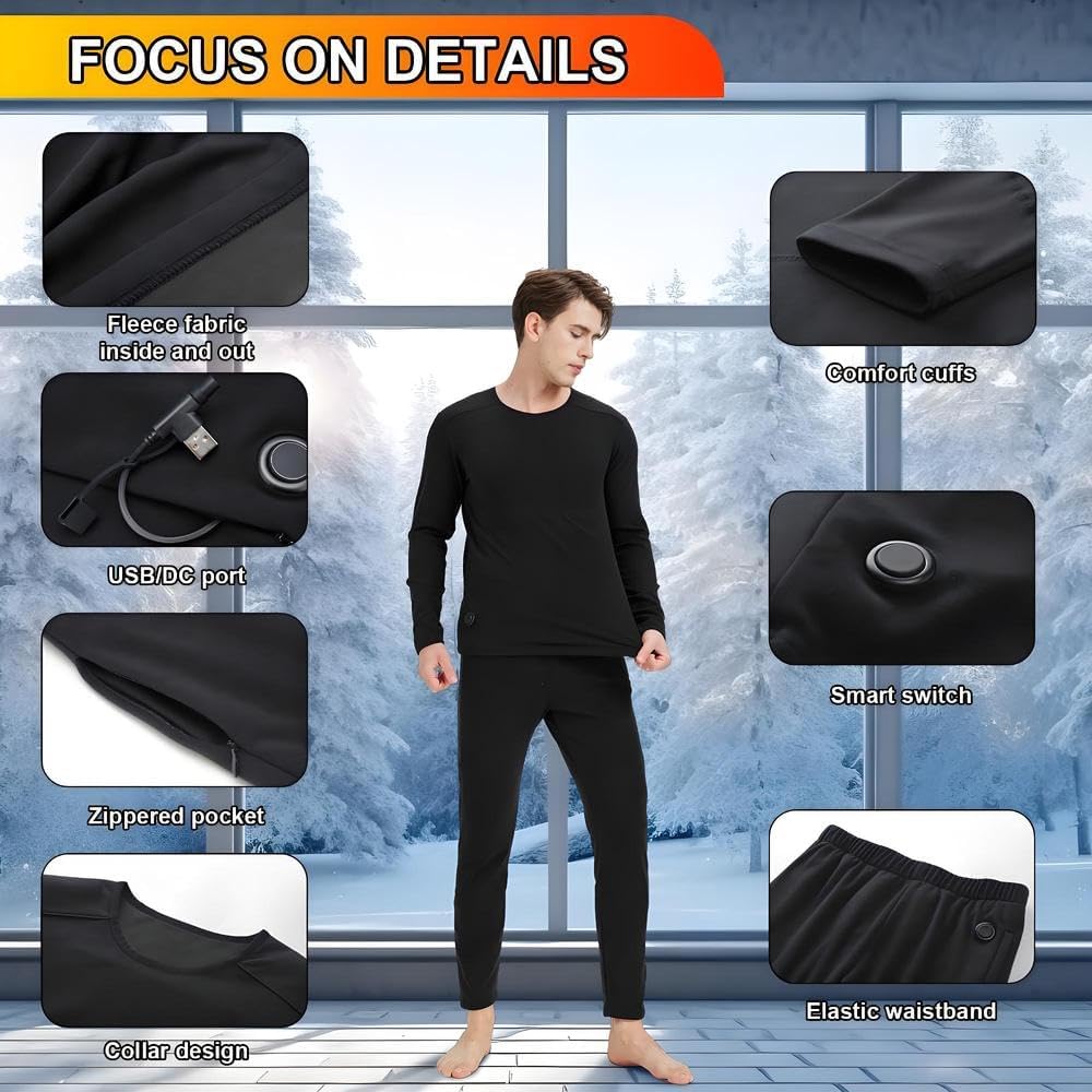 Heated Thermal Underwear for Men Women USB Charge 42 Zone Intelligent heated long johns for Men Women Set & S-4XL