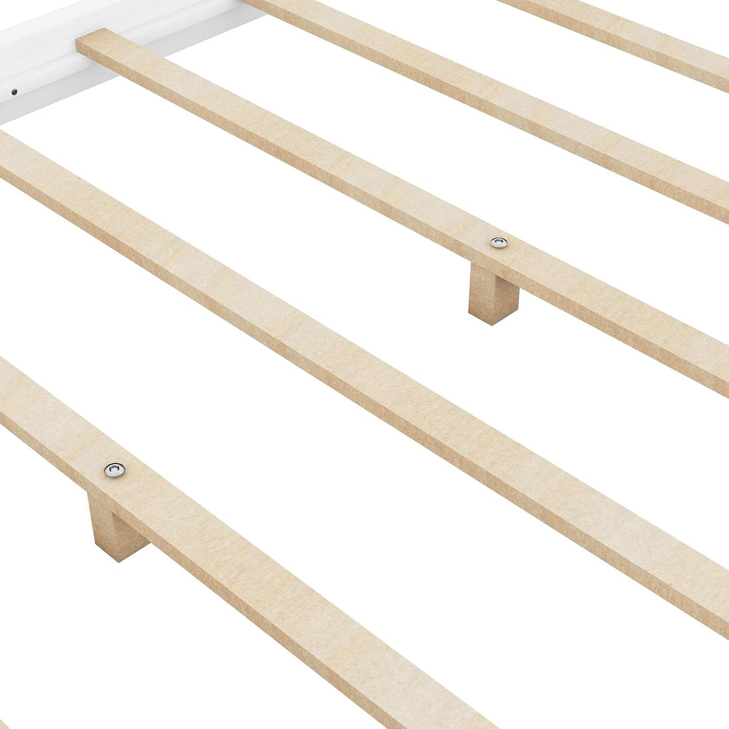 Merax Queen Size Canopy Bed with Support Legs, Queen Size/Mattress Foundation with Wood Slats, 4 Poster Platform Bed Canopy Bed, White