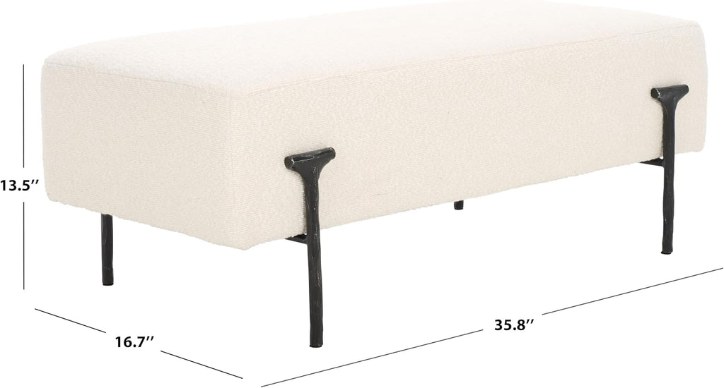 SAFAVIEH Couture Collection Jessa Glam Ivory Boucle & Black Bench