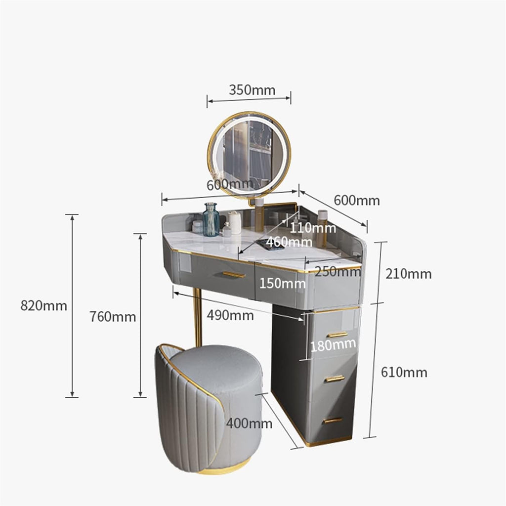 HIHELO Dressing Tables Slate Corner Dressing Table Bedroom Small Apartment Modern Minimalist Dressing Table Storage Cabinet Corner Dressing Table Vanity for Dressing (Color : 60cm)