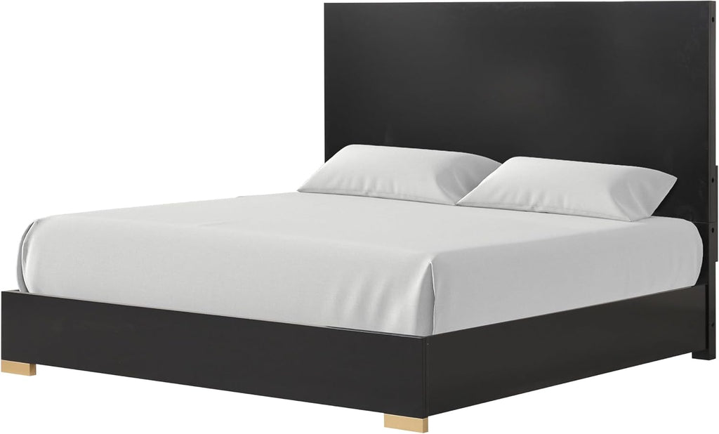 Furniture of America Quanta Modern Wood 6-Piece Bedroom Set with Panel Headboard, Felt-Lined Top Drawer, Ball-Bearing Glides, Dovetails Joint, No Box Spring Needed, King, Black