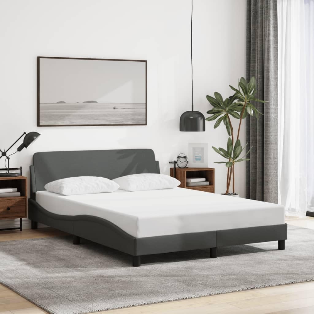 Queen Upholstered Platform Bed Frame Dark Gray Fabric Modern Bedframe with Headboard for Bedroom Furniture, No Mattress Needed