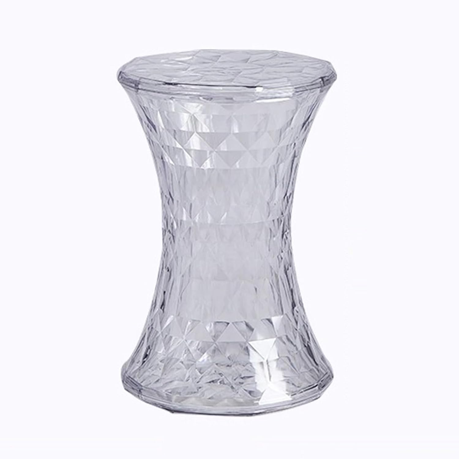 Acrylic Transparent Drum Table, Diamond Shaped Modern Vanity Stool/Side Table, Rounded and Soft Corners, Stable Support for Chair Feet, for Indoor and Outdoor Use(White)