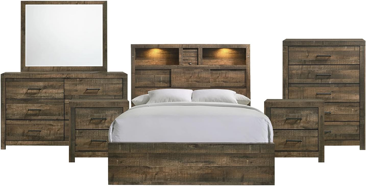 Picket House Furnishings Beckett King Bookcase Panel 6PC Bedroom Set w/Bluetooth