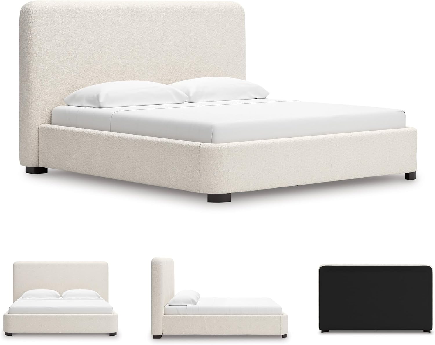Signature Design by Ashley Whittgate Casual Stain Resistant King Upholstered Panel Bed, Solid Wood Blocking and Reinforced Side Rails for Added Strength, Foundation or Box Spring Needed, Beige
