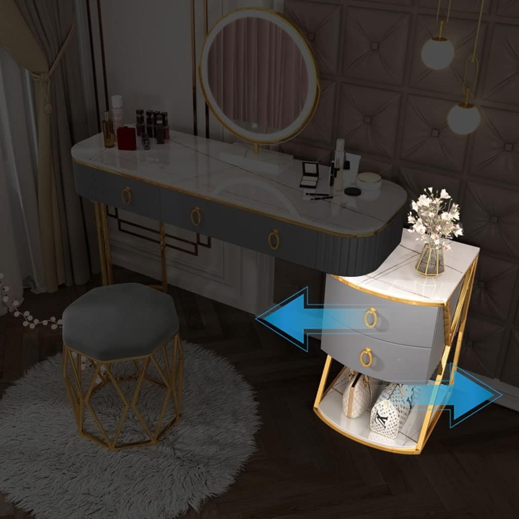 Vanity Benches Vanity Desk Set Bedroom Modern Dresser Ladies Fashion Dresser Bedroom Small Table with Side Cabinet, Mirror, Stool (Color : A)