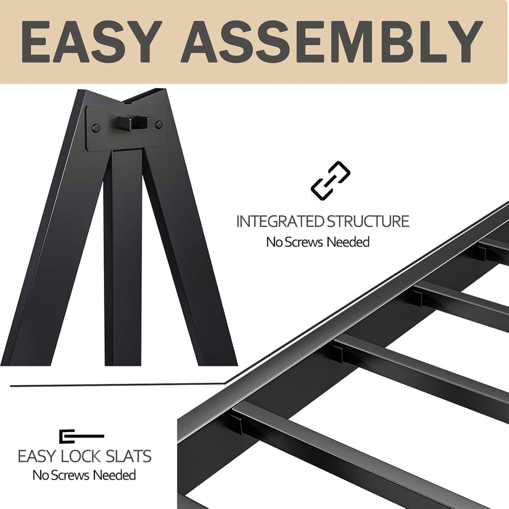 12 Inch High Cal King Metal Bed Frame No Box Spring Needed, Platform California King Bed Frame, Heavy Duty, Easy Assembly, Noise Free, Black