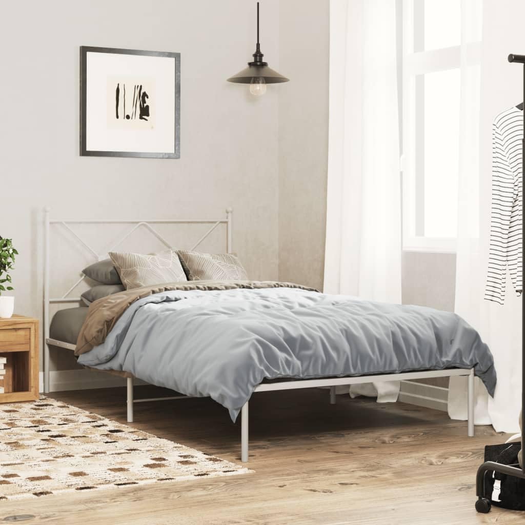White Powder-Coated Steel Single Bed Frame with Headboard, Durable Metal Bed Frame for Adults, 39.4 x 78.7 Inches, Modern Design for Bedroom, Sturdy Construction and Easy