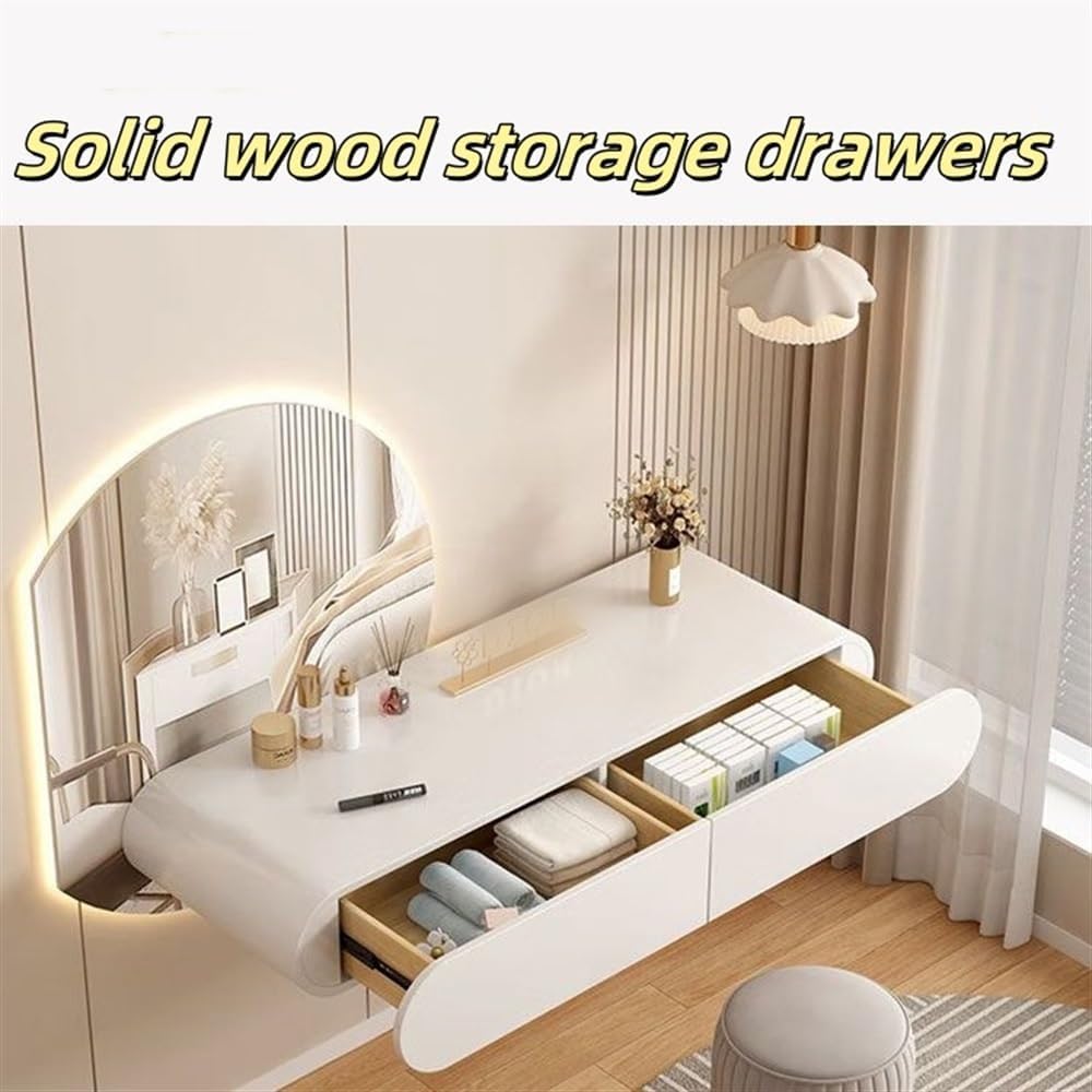 Floating Dressing Table with Drawers, Floating Vanity,Wall-Mounted Vanity Desk, Corner Desk for Bedroom, Bathroom, Hairdresser,S