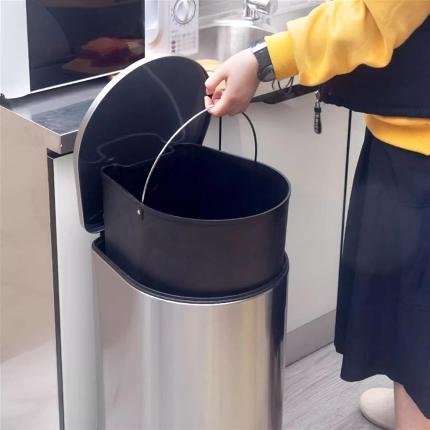 Stainless Steel Hands Free Trash Can with Soft Close Lid for Home Office Bathroom 7L