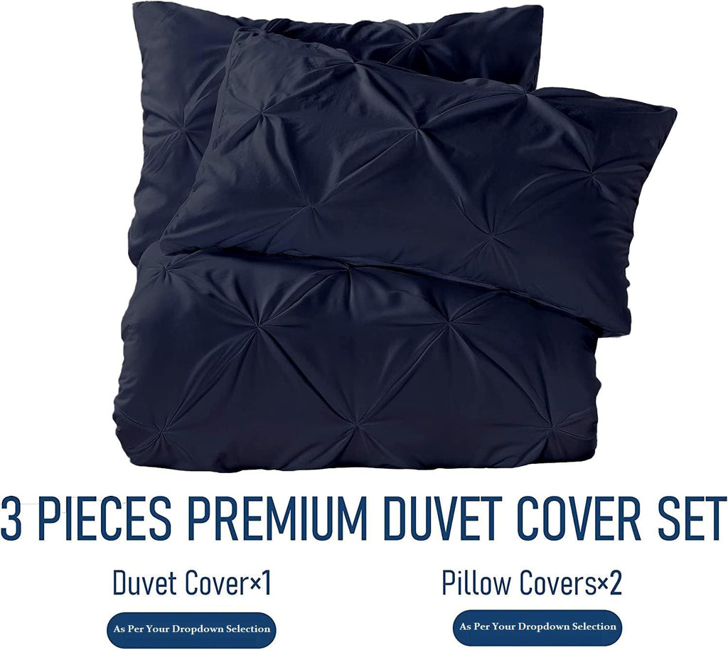 Crown Collection Luxuriate Hotel 1000-TC Hypoallergenic Ultra Soft Design 100% Egyptian Cotton Pinch Plated Duvet Cover with Zipper Colser & 2pcs Pillow Case Set (Super King Plus 120X120) Navy Blue